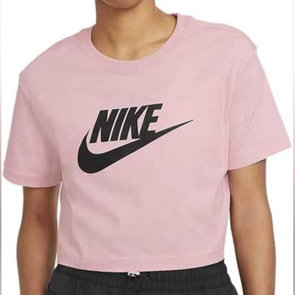 Nike Sportswear Essential Women's Cropped T-Shirt Pink Glaze/Black Sz…